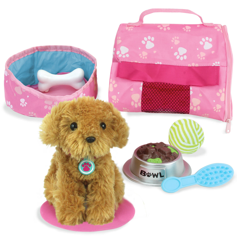 Sophia’s by Teamson Kids Plush Puppy Dog with Carrier Interactive Accessories for 18