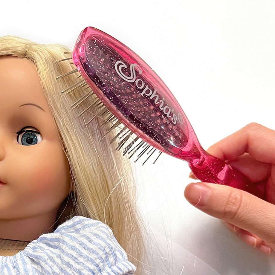 Sophia s by Teamson Kids 18 Baby Doll Brush in Pink Glitter Wire Hair Brush for Dolls Pretend Play Toy Dolls Accessories for Boys and Girls